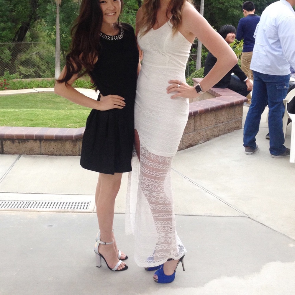White Lace Partially See-through Dress w/ Slit